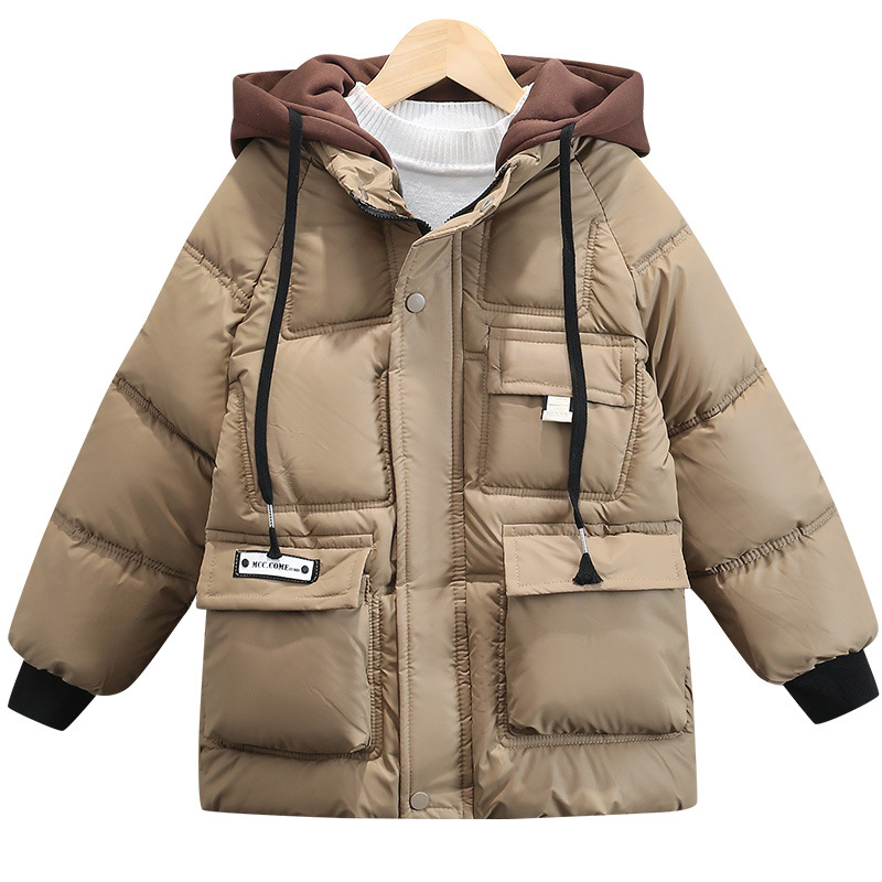 Detské oblečenie Zima 2023 Nová kórejska chlapčenská teplá bunda s flísovou podšívkou, detská teplá bunda s kapucňou v západnom štýle