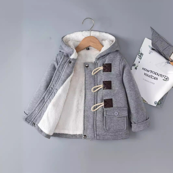 Μόδα Casual Ζεστό Χειμερινό Παιδικό Ρούχο Μακρυμάνικο Παλτό με Κουκούλα και Επένδυση από Φλις, Φερμουάρ, Χοντρό Μπουφάν από Φλις