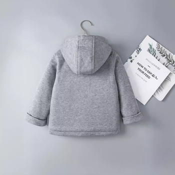 Μόδα Casual Ζεστό Χειμερινό Παιδικό Ρούχο Μακρυμάνικο Παλτό με Κουκούλα και Επένδυση από Φλις, Φερμουάρ, Χοντρό Μπουφάν από Φλις