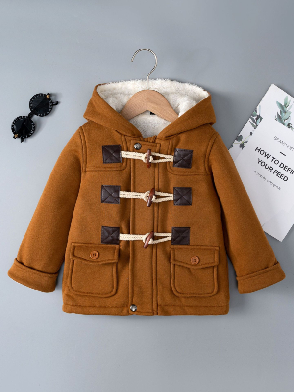 Μόδα Casual Ζεστό Χειμερινό Παιδικό Ρούχο Μακρυμάνικο Παλτό με Κουκούλα και Επένδυση από Φλις, Φερμουάρ, Χοντρό Μπουφάν από Φλις