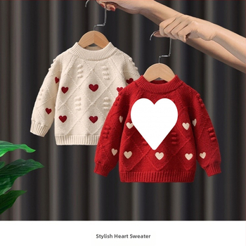 Πουλόβερ για κορίτσια με χοντρό φούτερ για την Πρωτοχρονιά, κόκκινο, Φθινόπωρο και Χειμώνας 2024, Παιδικό Πλεκτό Πουλόβερ Western Style, Βρεφικό Χειμερινό Ρούχο
