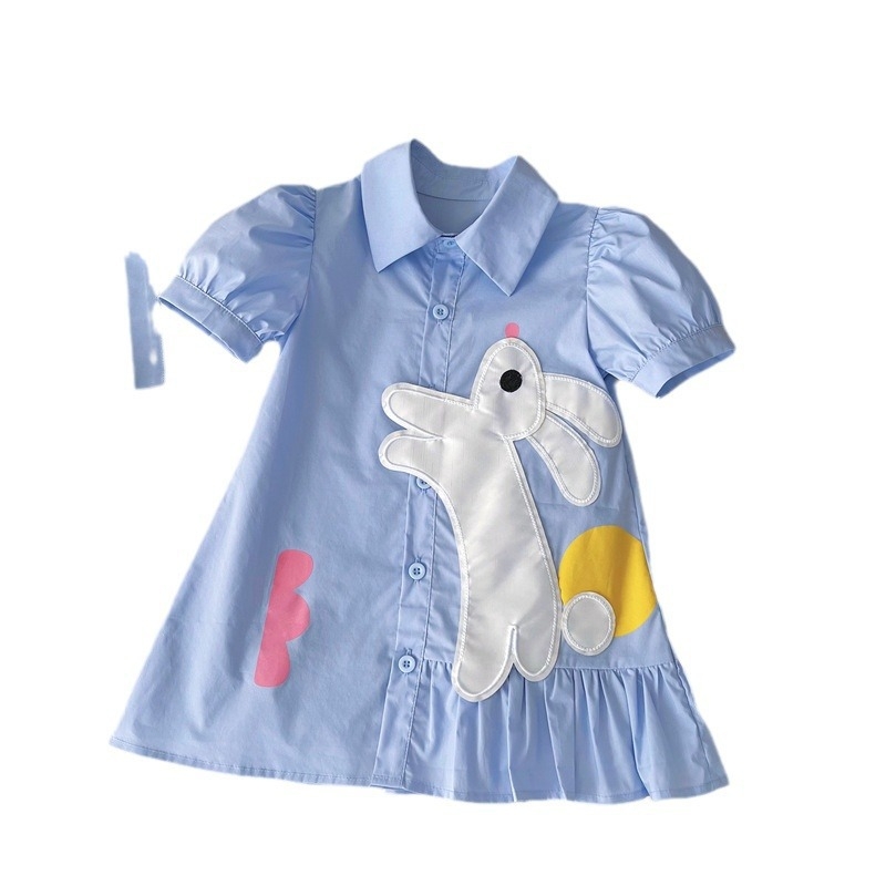 Nové detské oblečenie pre dievčatá 2024 Letné dámske detské roztomilé kreslené šaty s krátkym rukávom a zajačikom na doručenie