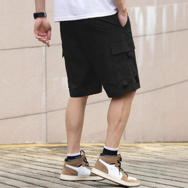 Мъжки къси панталони за екипировка 2025, европейски и американски, слънчеви, свободни, прави, мъжки, летни, с множество джобове и връзки, красиви панталони