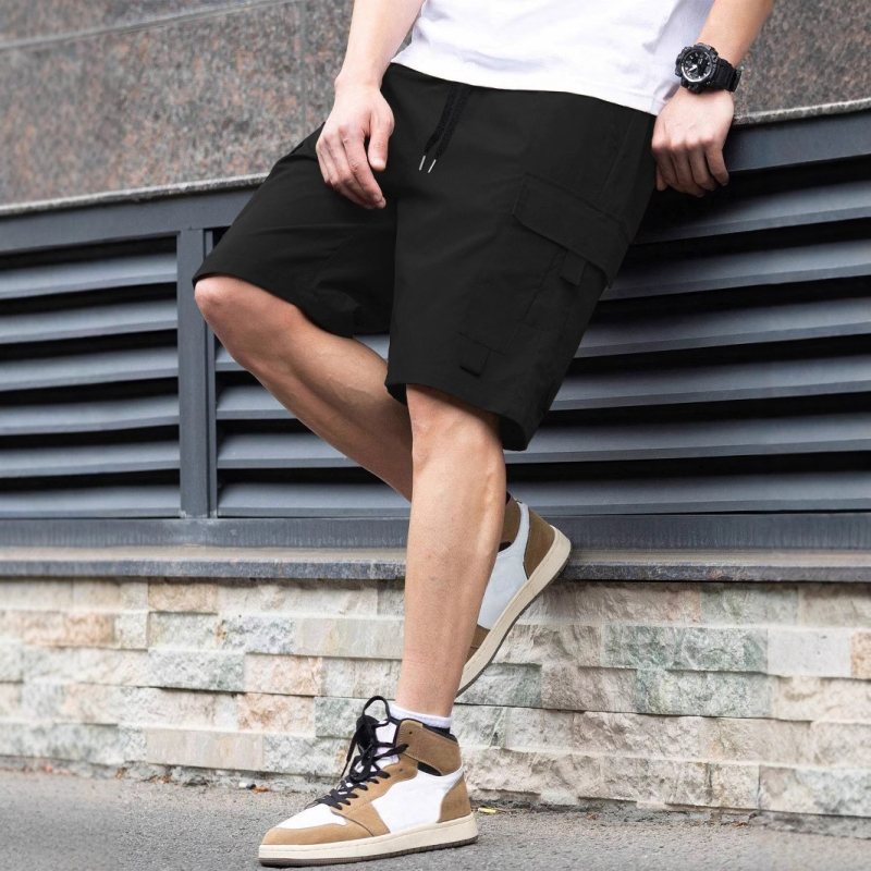 Мъжки къси панталони за екипировка 2025, европейски и американски, слънчеви, свободни, прави, мъжки, летни, с множество джобове и връзки, красиви панталони