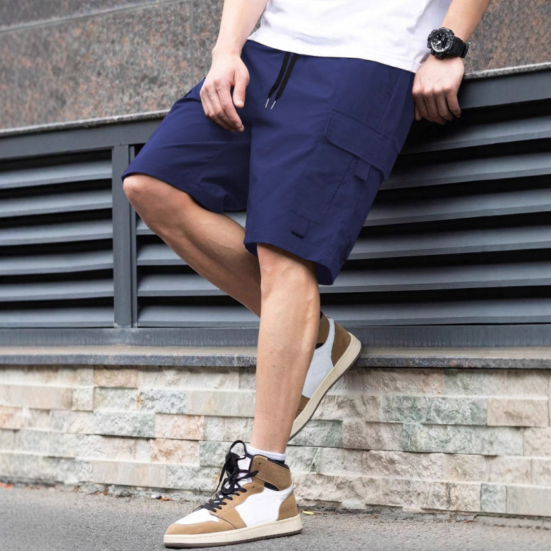 Мъжки къси панталони за екипировка 2025, европейски и американски, слънчеви, свободни, прави, мъжки, летни, с множество джобове и връзки, красиви панталони