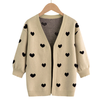 Tvornička izravna prodaja, jesenski novi dječji pleteni kardigan za djevojčice, vanjski dugi rukavi, V-izrez, šal bez gumba
