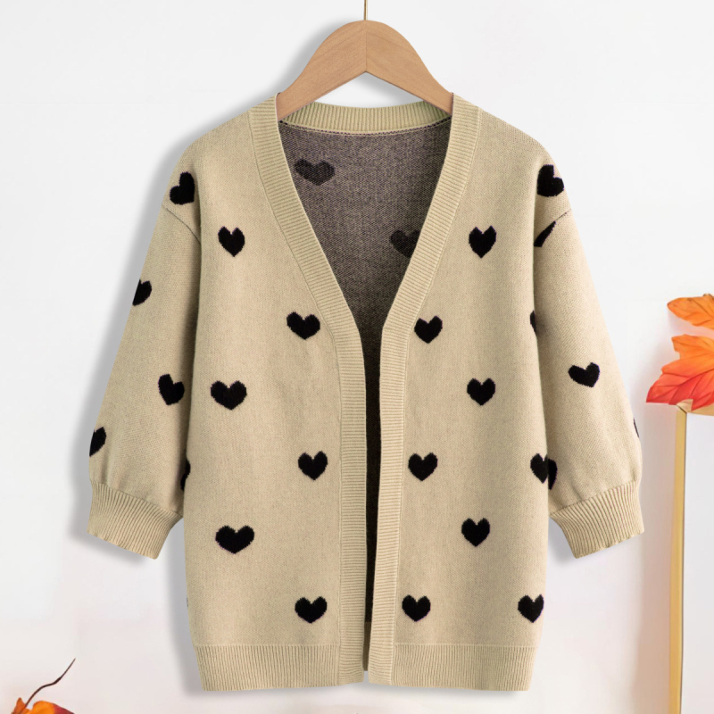 Tvornička izravna prodaja, jesenski novi dječji pleteni kardigan za djevojčice, vanjski dugi rukavi, V-izrez, šal bez gumba