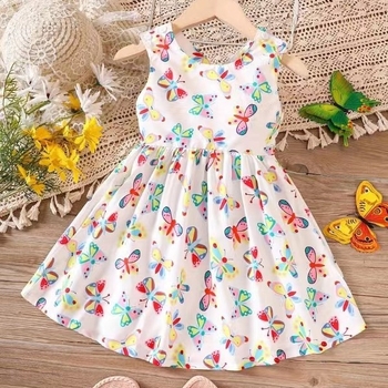 Παιδικό ευρωπαϊκό και αμερικανικό στυλ εξωτερικού εμπορίου εξαγωγής καλοκαιρινών κοριτσιών floral αμάνικο γιλέκο φόρεμα μόδας παιδικών ενδυμάτων