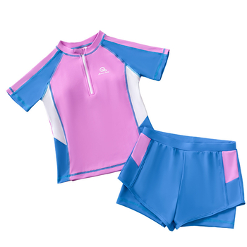 Νέο μαγιό για κορίτσια 2025, κοντομάνικο σορτς, μαγιό με ραφές, παιδικό μαγιό με ψηλό λάστιχο