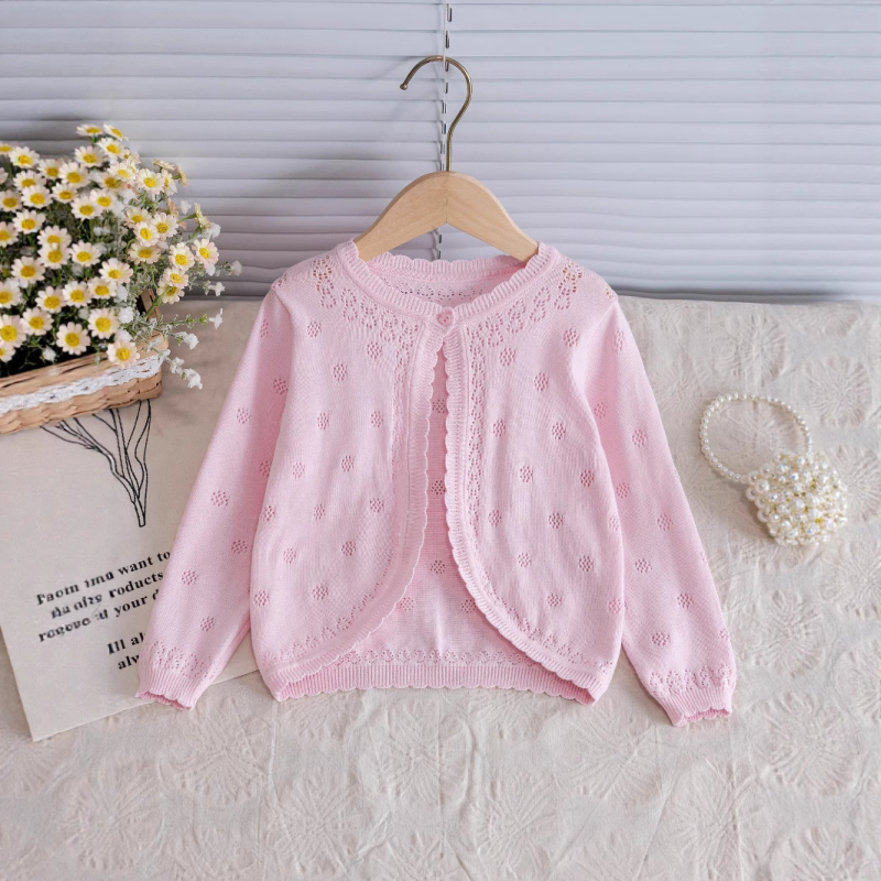 Dropshipping 2025 Toamnă nouă Export european și american Îmbrăcăminte pentru copii Tricotaje Cardigan cu un singur nasture Decupat Șal din bumbac pur