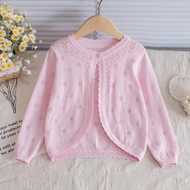 Dropshipping 2025 Nova jesenska europska i američka izvozna dječja odjeća Pletenina Kardigan s jednim gumbom i izrezom od čistog pamuka