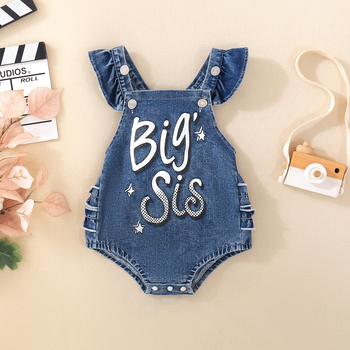 Διασυνοριακό βρέφος για κορίτσια, τζιν λουράκι, τυπωμένο αγγλικό αλφάβητο, σετ δύο τεμαχίων, αναπνεύσιμο