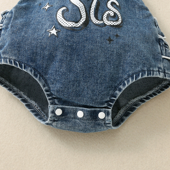 Διασυνοριακό βρέφος για κορίτσια, τζιν λουράκι, τυπωμένο αγγλικό αλφάβητο, σετ δύο τεμαχίων, αναπνεύσιμο