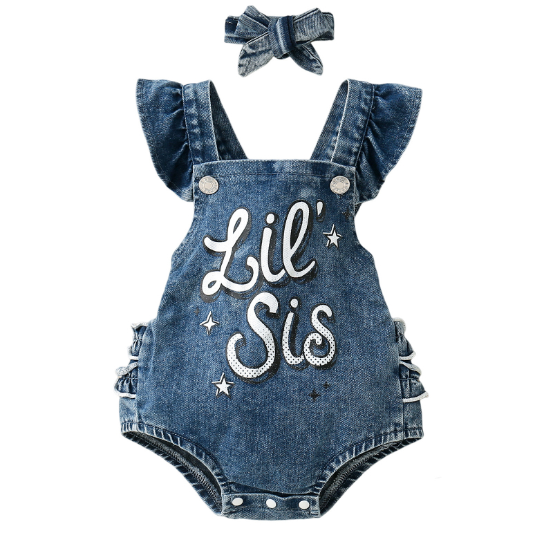 Dvojdielna súprava s potlačou anglickej abecedy pre dojčatá a dievčatá cezhranične, džínsové popruhy, priedušná