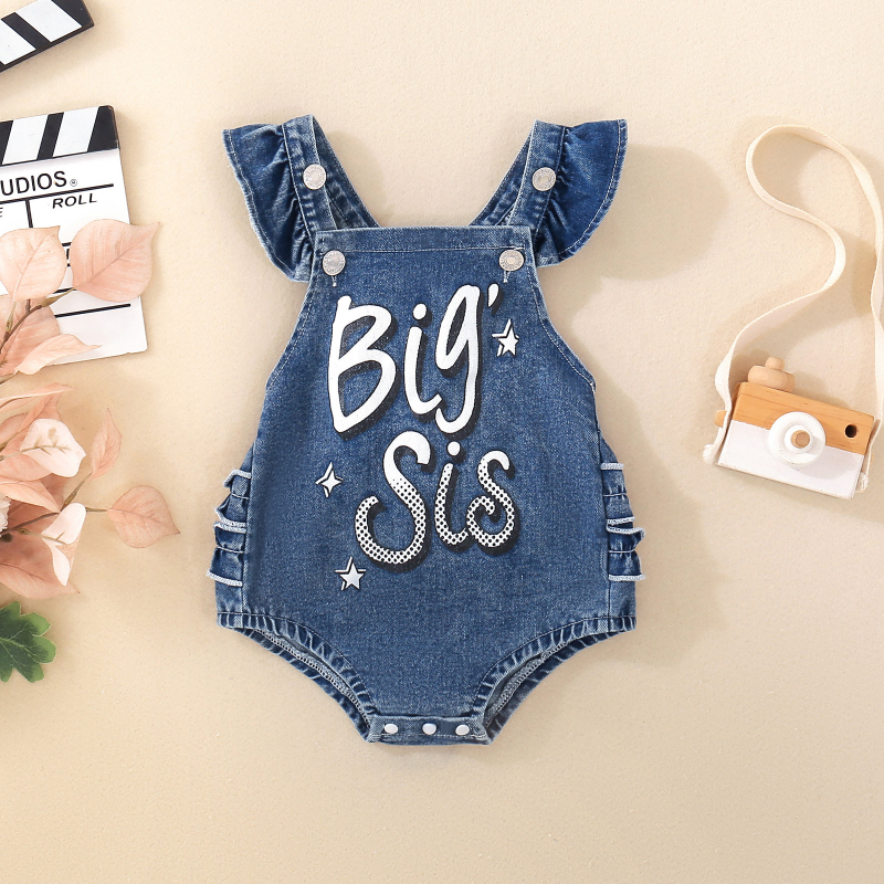 Dvojdielna súprava s potlačou anglickej abecedy pre dojčatá a dievčatá cezhranične, džínsové popruhy, priedušná