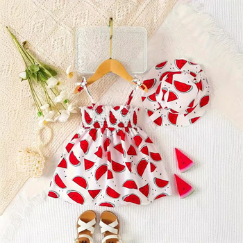 Letné dievčenské šaty s potlačou ovocia a pásom Crossborder INS pre dievčatá, trendy