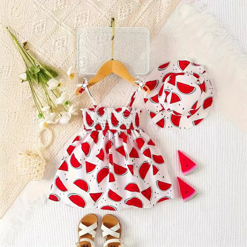 Letné dievčenské šaty s potlačou ovocia a pásom Crossborder INS pre dievčatá, trendy