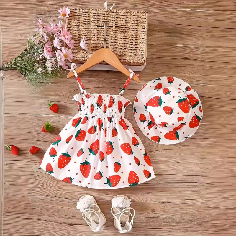 Letné dievčenské šaty s potlačou ovocia a pásom Crossborder INS pre dievčatá, trendy