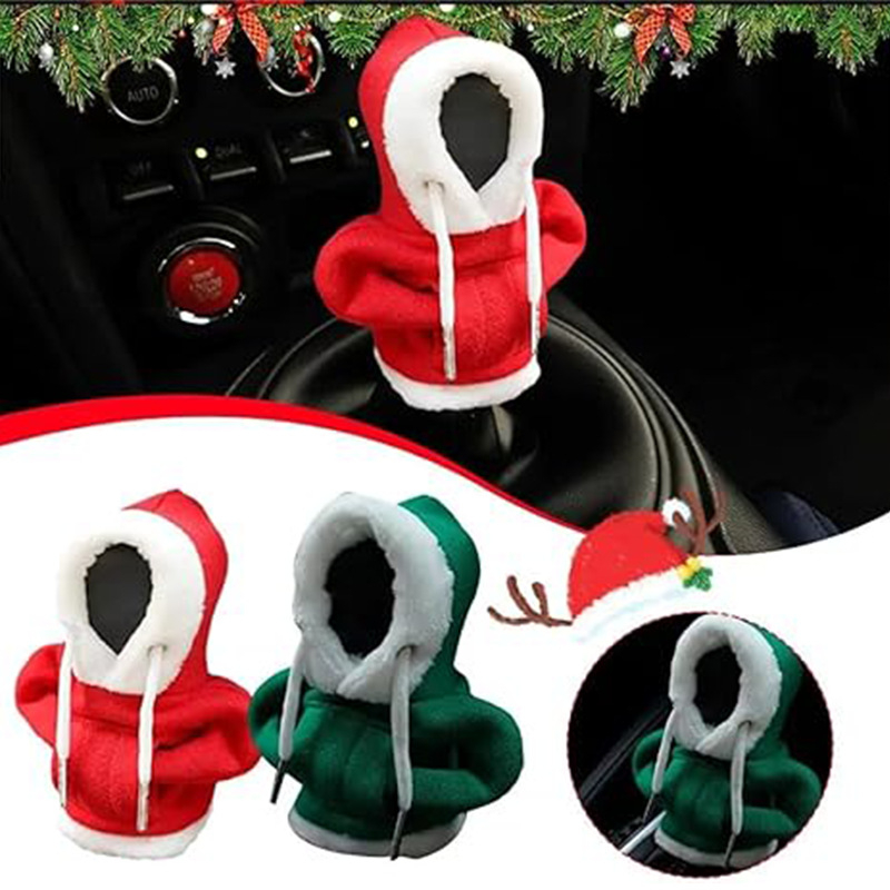 „Amazon“ naujas kalėdinis automobilio interjero pavarų svirties dekoravimo šiltas gobtuvo komplektas su kintamo greičio mini megztiniu