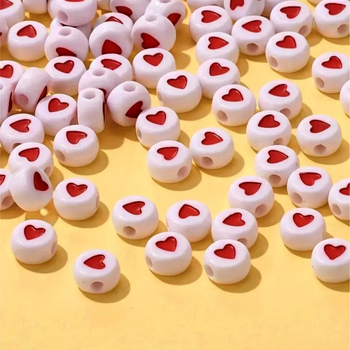 Χάντρες από ακρυλικό 4*7 χιλ., επίπεδες χάντρες σε σχήμα καρδιάς, χειροποίητες, diy, χάντρες για παιδιά, προσχολικής ηλικίας, κοσμήματα, αξεσουάρ, βραχιόλι, χάντρες