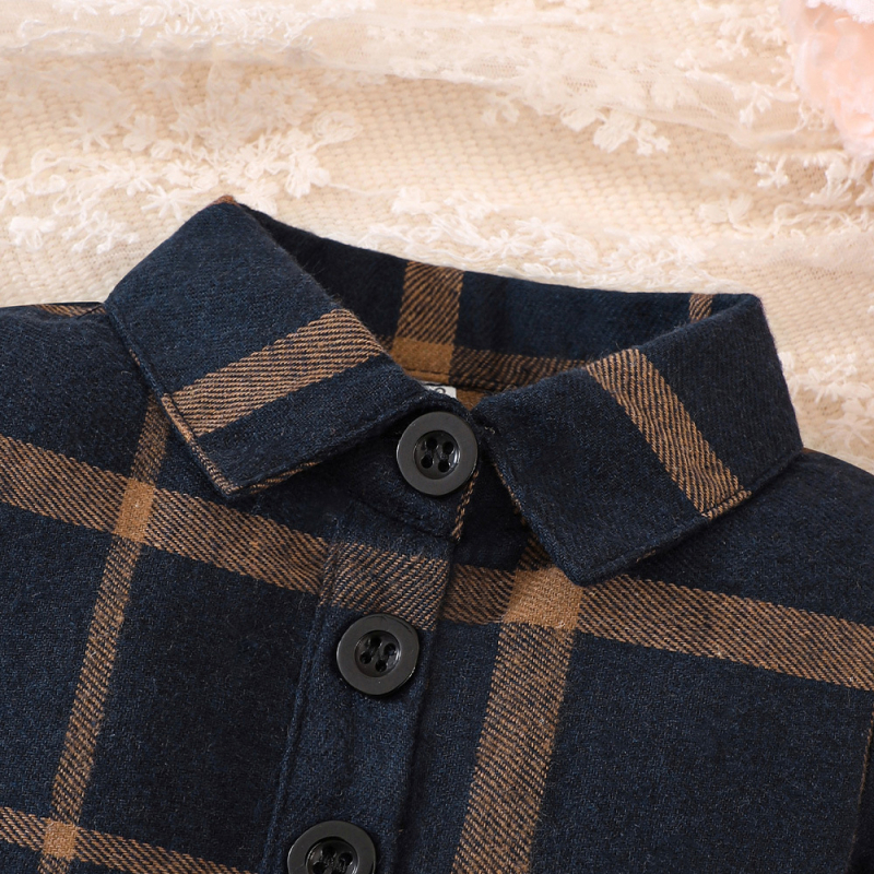 Dievčenské jesenné a zimné tričkové sukne so zimnou potlačou, zimné detské kockované šaty s malými klopami, zimné šaty pre dievčatá