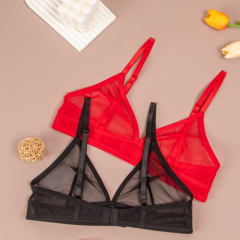 Europski i američki veleprodajni prozirni mrežasti ženski donji rublje prekogranični ultra tanki čipkasti grudnjak bez obruča grudnjak s trokutastim košaricama