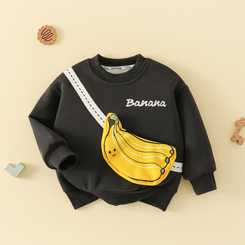 2025. aasta kevadine uus laste koomiksikirjaga Korea stiilis puuviljadega pere ümara kaelusega mitmekülgne dressipluus poistele ja tüdrukutele