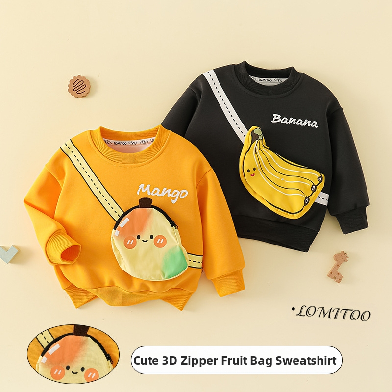 2025. aasta kevadine uus laste koomiksikirjaga Korea stiilis puuviljadega pere ümara kaelusega mitmekülgne dressipluus poistele ja tüdrukutele