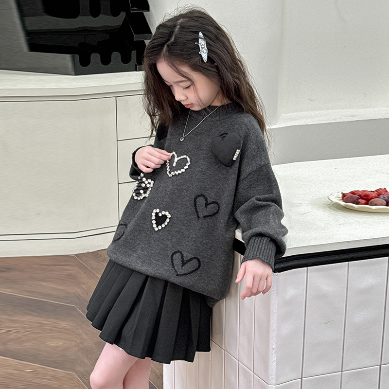 Tüdrukute armastuskampsun lääne stiilis sügisene laste Korea kootud kampsun armas universaalne pullover suurtele lastele ja tüdrukutele