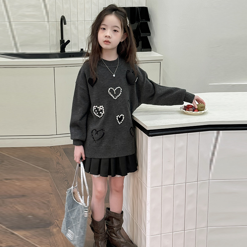 Tüdrukute armastuskampsun lääne stiilis sügisene laste Korea kootud kampsun armas universaalne pullover suurtele lastele ja tüdrukutele