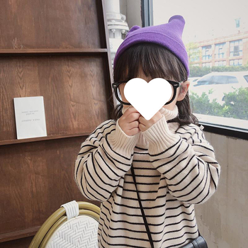 Djevojački pulover s flis podstavom, zadebljani, jesenski i zimski, dječji visoki ovratnik, prugasti topli top, pletena osnovna majica, dječja zimska moda