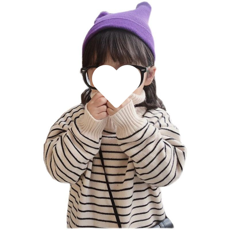 Djevojački pulover s flis podstavom, zadebljani, jesenski i zimski, dječji visoki ovratnik, prugasti topli top, pletena osnovna majica, dječja zimska moda