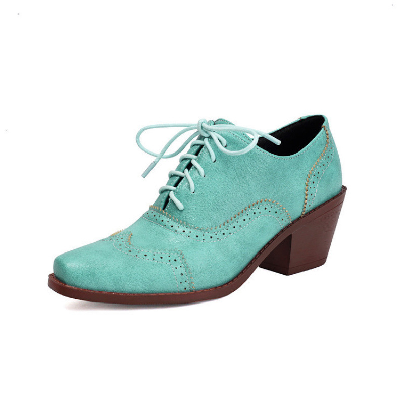 Britanske ženske cipele s malom četvrtastom glavom, debelom petom, cipelama s visokom petom i vezicama, velikih veličina, vanjske trgovine, veličine T2-3