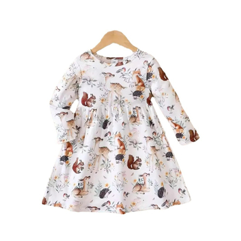 Φόρεμα με σχέδιο ζώων και στρογγυλή λαιμόκοψη, μακριά μανίκια, σε στυλ πριγκίπισσας για κορίτσια στο εξωτερικό