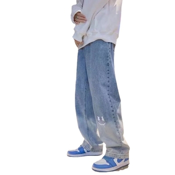 Američke ulične hlače High Street ins Trendi muške Smiley Graffiti Retro traperice Široke ravne hlače Jesen i zima