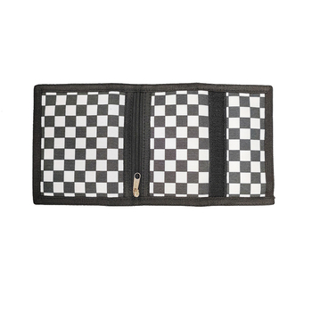 Výrobcovia dodávajú pánsku peňaženku s trojnásobnou šachovnicovou potlačou, polyesterovú kockovanú peňaženku s viacerými kartami