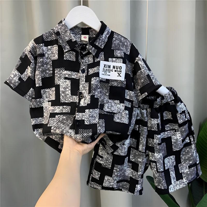 Chlapčenské letné tričko s krátkym rukávom, oblek 24 nových bábätiek, internetová módna značka celebrít, oblečenie pre deti, v pohode, pekný vyprážaný pouličný štýl, dvojdielna súprava