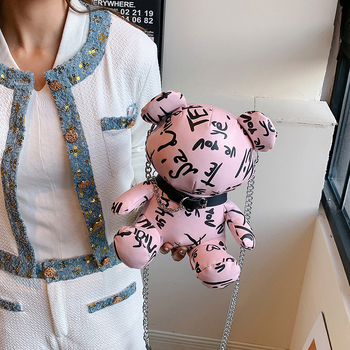 Iseloomulik nahast graffiti-karu-nuku õlakott naistele, nuku ühe õlaga õlakott, õlakott naistele