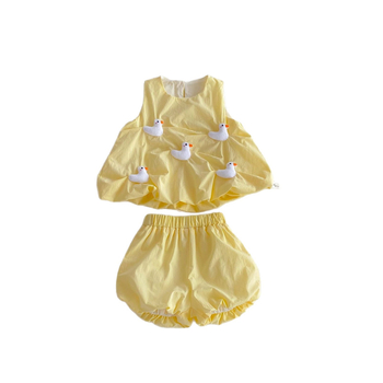 Лятна рокля за бебешко момиче, супер сладък костюм, сладък бебешки потник, топ в западен стил, принцеса с цветни прицветници, комплект от две части