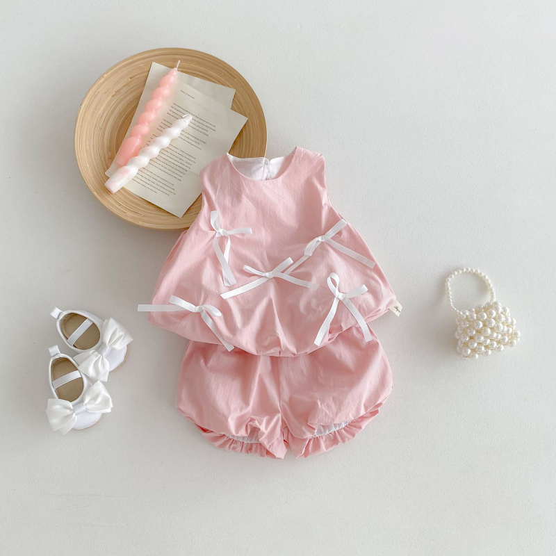 Лятна рокля за бебешко момиче, супер сладък костюм, сладък бебешки потник, топ в западен стил, принцеса с цветни прицветници, комплект от две части