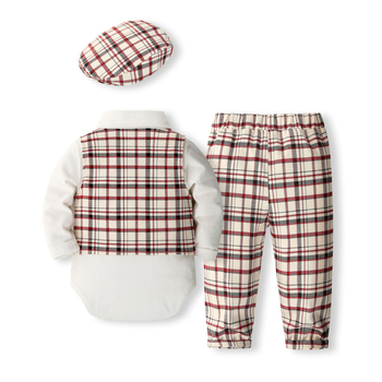 Φόρεμα για μωρά ενός έτους, καρό γιλέκο, παντελόνι, ολόσωμο καπέλο