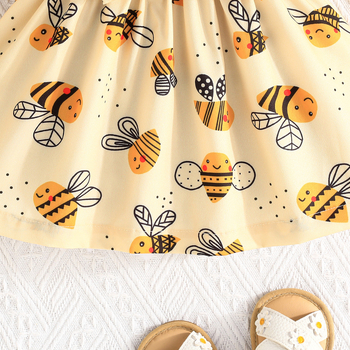 Φόρεμα Cross Border Exclusive-Summer για μωρά κορίτσια με ντοπαμίνη και μέλισσα, μοντέρνο φόρεμα με στάμπα για μωρά κορίτσια