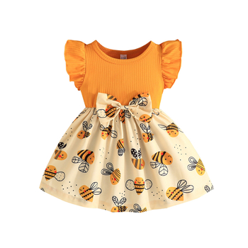 Φόρεμα Cross Border Exclusive-Summer για μωρά κορίτσια με ντοπαμίνη και μέλισσα, μοντέρνο φόρεμα με στάμπα για μωρά κορίτσια