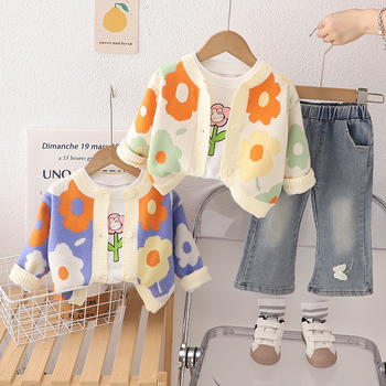 Jesenné detské oblečenie pre deti, univerzálny západný štýl, módny ležérny, jednoduchý, trendy dievčenský detský kostým, trojdielna súprava