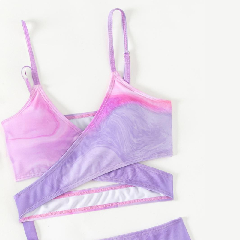 2024 Nové delené tlačené študentské trojdielne nohavice dievčenské plavky cezhraničný zahraničný obchod detské plavky továreň veľkoobchod