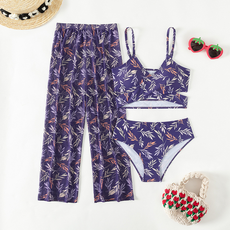 2024 Nové delené tlačené študentské trojdielne nohavice dievčenské plavky cezhraničný zahraničný obchod detské plavky továreň veľkoobchod