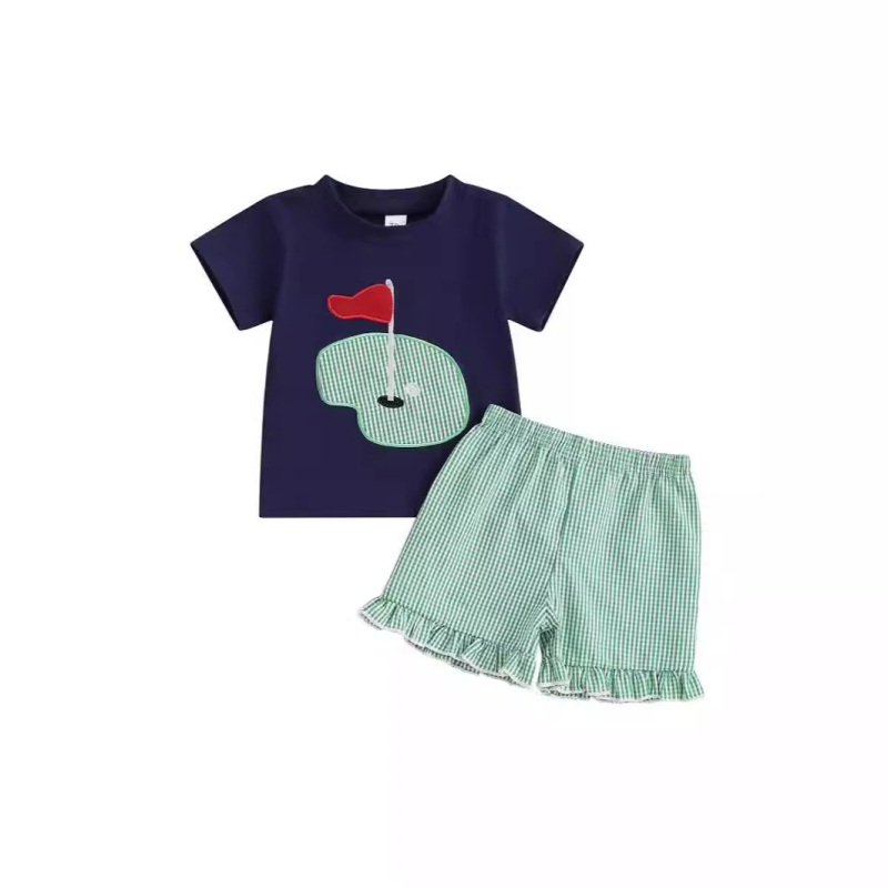 Chlapčenský a dievčenský golfový vyšívaný oblek s krátkym rukávom, priama dodávka z továrne