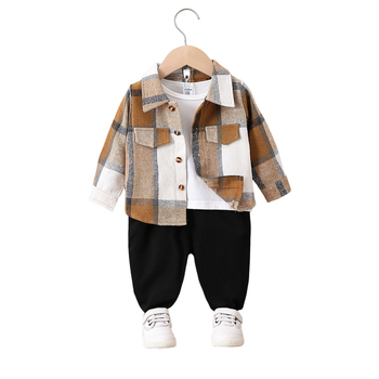 2025. aasta uus poiste kevadkostüüm, kevad- ja sügisstiil, väikese ja keskmise suurusega laste ruuduline jakk, pikkade varrukatega kaheosaline komplekt