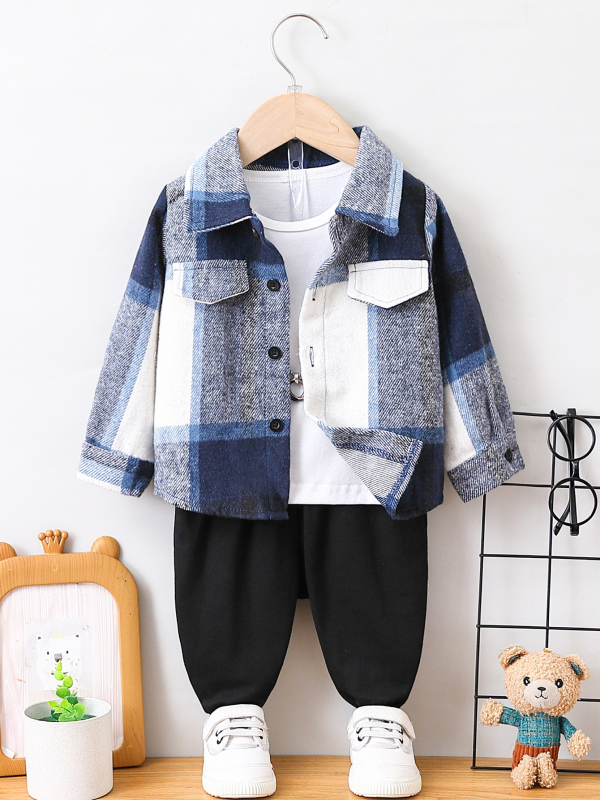 2025. aasta uus poiste kevadkostüüm, kevad- ja sügisstiil, väikese ja keskmise suurusega laste ruuduline jakk, pikkade varrukatega kaheosaline komplekt