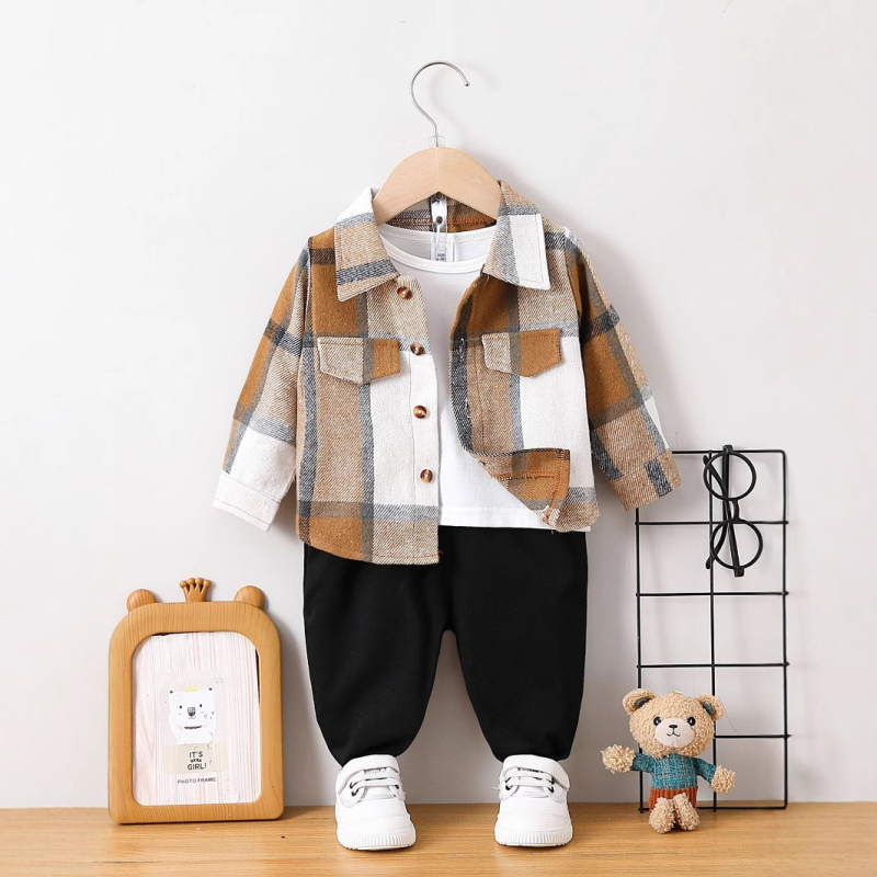 2025. aasta uus poiste kevadkostüüm, kevad- ja sügisstiil, väikese ja keskmise suurusega laste ruuduline jakk, pikkade varrukatega kaheosaline komplekt